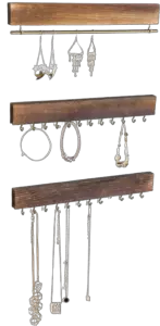 MyGift Rustic Wood Wall-Mounted Jewelry Organizer