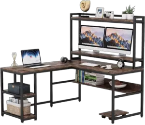 Tribesigns Modern L-Shaped Desk with Bookshelf